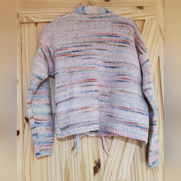 Dreamers By Debut Size L Multi Colour Fringe Button Up V-Neck Knit Sweater - Picture 8 of 10